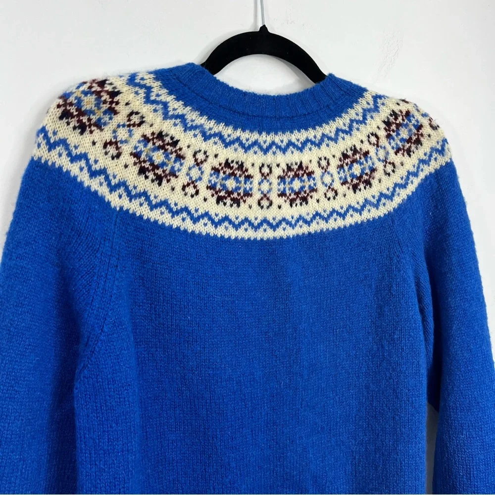 Vintage 70s 80s pure Shetland wool blue fair isle old money cardigan sweater - Picture 7 of 11